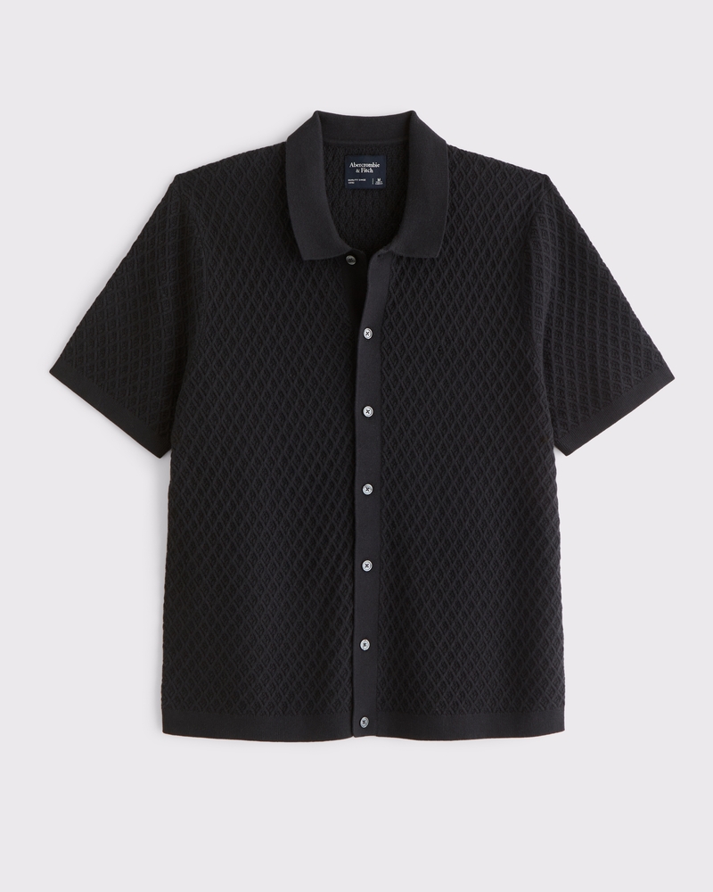 Diamond Stitch Button-Through Sweater Polo