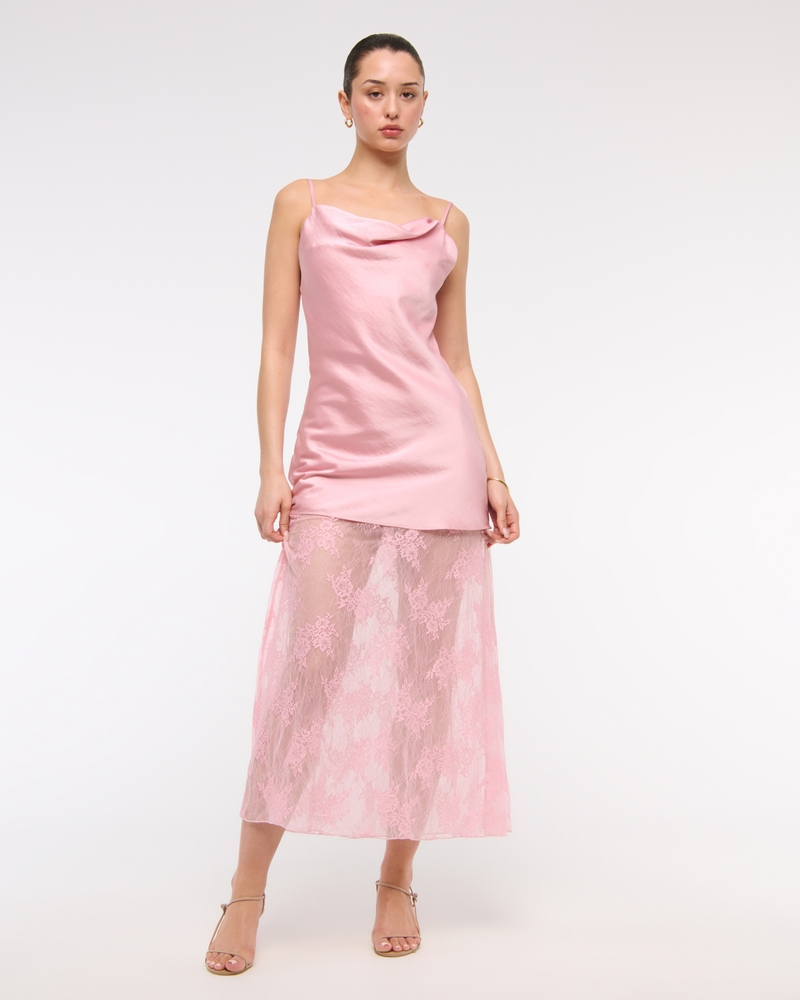 Cowl Neck Lace Maxi Dress